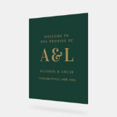 のモノグラム結婚ミニマリストエメラルドグリーン金ゴールド アクリルサイン (傾斜)