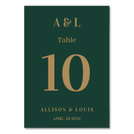 のモノグラム結婚ミニマリストエメラルドグリーン金ゴールド テーブルナンバー