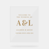 のモノグラム結婚ミニマリスト白金ゴールド アクリルサイン (正面)