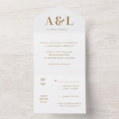 のモノグラム結婚ミニマリスト白金ゴールド オールインワン招待状 (内側)
