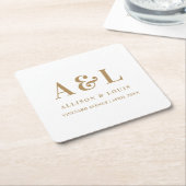 のモノグラム結婚ミニマリスト白金ゴールド スクエアペーパーコースター (アングル)