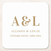 のモノグラム結婚ミニマリスト白金ゴールド スクエアペーパーコースター (正面)