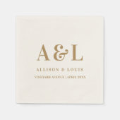 のモノグラム結婚ミニマリスト白金ゴールド スタンダードカクテルナプキン (正面)