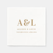 のモノグラム結婚ミニマリスト白金ゴールド スタンダードカクテルナプキン (正面)