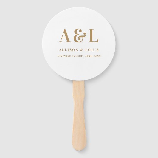 のモノグラム結婚ミニマリスト白金ゴールド ハンドファン (正面)