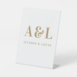 のモノグラム結婚ミニマリスト白金ゴールド 台座サイン