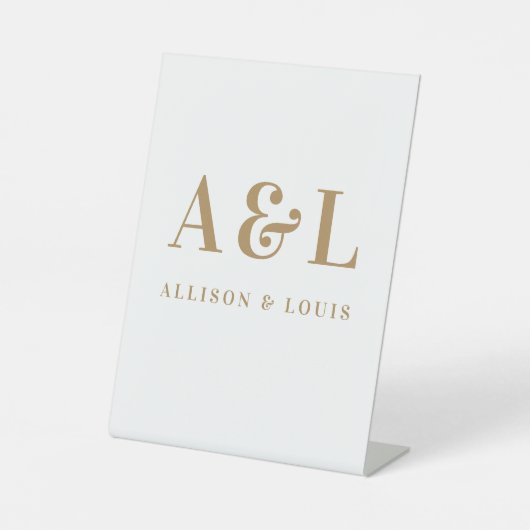 のモノグラム結婚ミニマリスト白金ゴールド 台座サイン (正面)