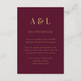 のモノグラム結婚ミニマルなブルゴーニュ金ゴールド エンクロージャーカード