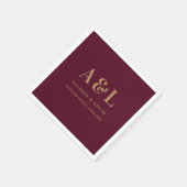 のモノグラム結婚ミニマルなブルゴーニュ金ゴールド スタンダードカクテルナプキン (角)