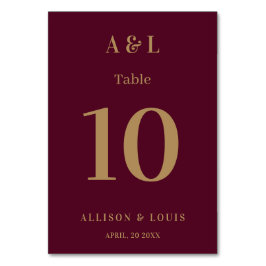 のモノグラム結婚ミニマルなブルゴーニュ金ゴールド テーブルナンバー