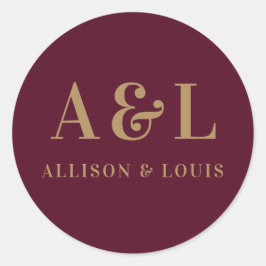 のモノグラム結婚ミニマルなブルゴーニュ金ゴールド ラウンドシール