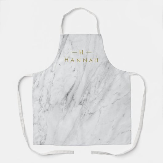 のモノグラム結婚ミニマルシンプルリストホワイトマーブル エプロン (正面)