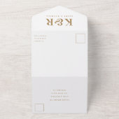 のモノグラム結婚ミニマルシンプルリスト金ゴールドとホワイト オールインワン招待状 (外側)