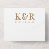 のモノグラム結婚ミニマルシンプルリスト金ゴールドとホワイト オールインワン招待状 (裏面)