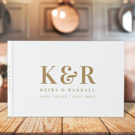 のモノグラム結婚ミニマルシンプルリスト金ゴールドとホワイト ゲストブック