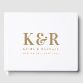 のモノグラム結婚ミニマルシンプルリスト金ゴールドとホワイト ゲストブック (正面)