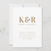 のモノグラム結婚ミニマルシンプルリスト金ゴールドとホワイト サンキューカード (正面)