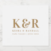 のモノグラム結婚ミニマルシンプルリスト金ゴールドとホワイト スパークリングワインラベル (シングルラベル)