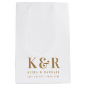 のモノグラム結婚ミニマルシンプルリスト金ゴールドとホワイト ミディアムペーパーバッグ (正面)