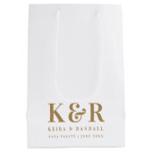 のモノグラム結婚ミニマルシンプルリスト金ゴールドとホワイト ミディアムペーパーバッグ (裏面)