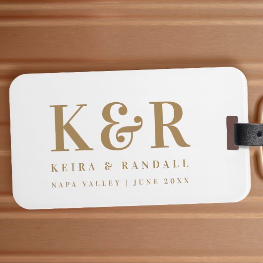 のモノグラム結婚ミニマルシンプルリスト金ゴールドとホワイト ラゲッジタグ