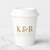 のモノグラム結婚ミニマルシンプルリスト金ゴールドとホワイト 紙コップ (正面)