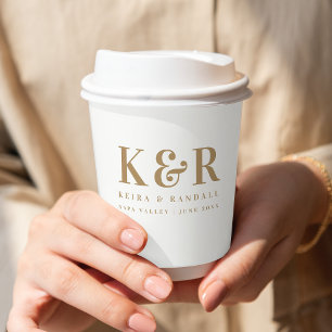 のモノグラム結婚ミニマルシンプルリスト金ゴールドとホワイト 紙コップ