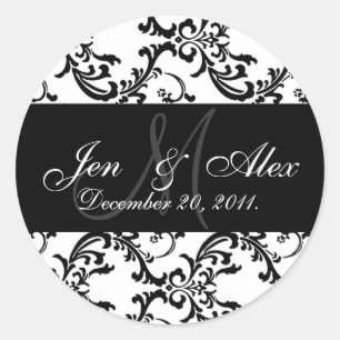 のモノグラム結婚新郎新婦デートペイズリーシール ラウンドシール