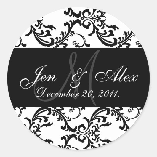 のモノグラム結婚新郎新婦デートペイズリーシール ラウンドシール (正面)