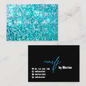 ★のユニークでシックなグリッターのターコイズ 名刺 (正面/裏面)