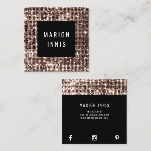 ★のユニークでシックなグリッターの正方形 スクエア名刺 (正面/裏面)