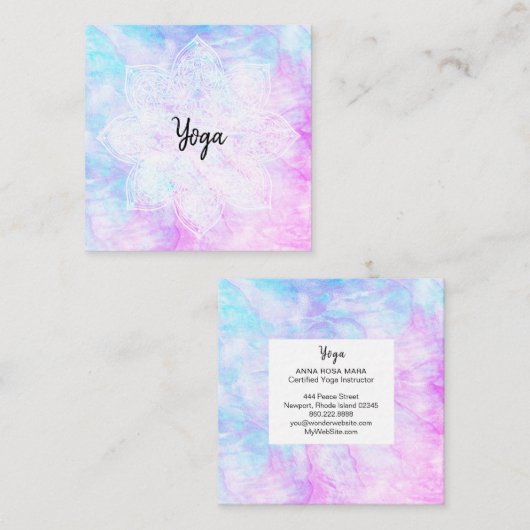*~*のヨガの治療師のレースの白い曼荼羅のマゼンタの紫色 スクエア名刺 (正面/裏面)