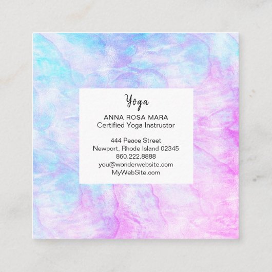*~*のヨガの治療師のレースの白い曼荼羅のマゼンタの紫色 スクエア名刺 (裏面)