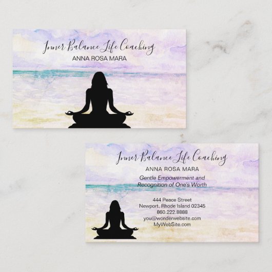 *~*のヨガの海の日没の黙想の生命コーチ 名刺 (正面/裏面)