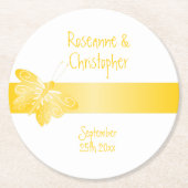 のラウンド結婚紙コースターイエローバタフライ ラウンドペーパーコースター (正面)