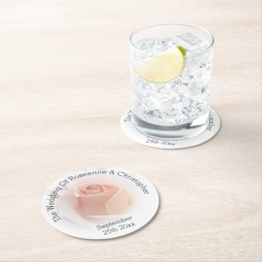 のラウンド結婚紙コースターピーチピンクローズブド ラウンドペーパーコースター (インサイチュ)