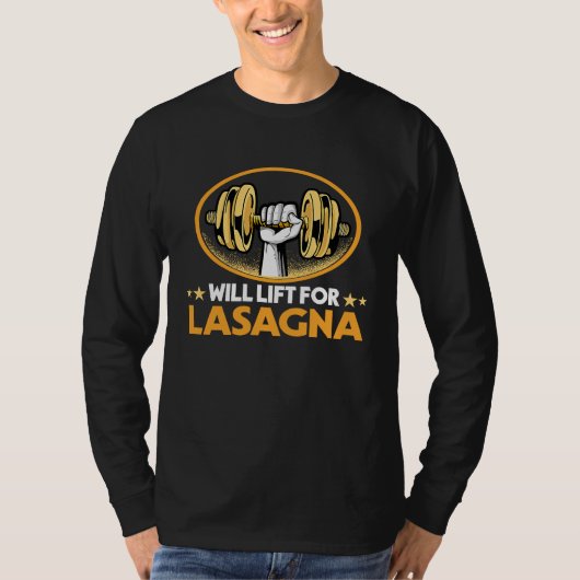 ～のラザニア・パスタのユーモアイタリアン食べ物を持ち上げる Tシャツ (正面)