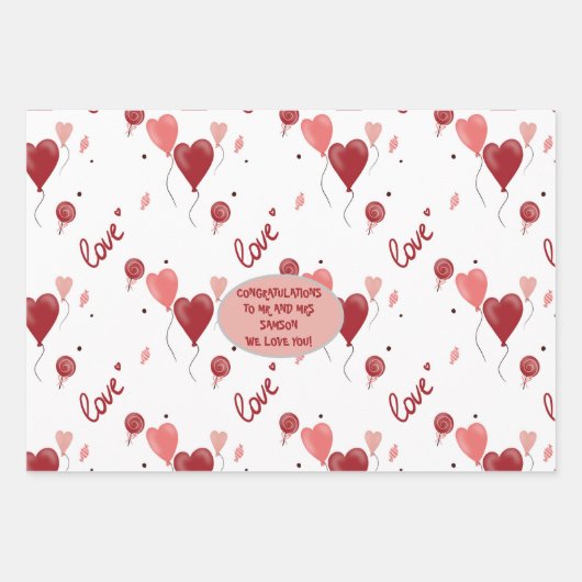 のラッパーソナライズされたプ結婚紙は贈り物を設定する。 ラッピングペーパーシート (正面3)