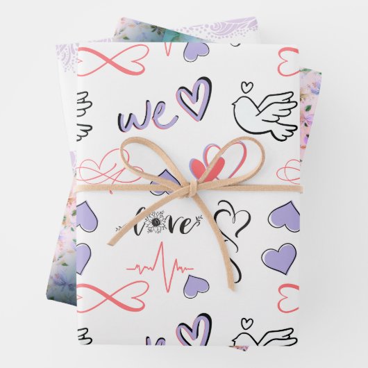 のラッ結婚ピング紙はギフトとシャワー用に設定。 ラッピングペーパーシート (インサイチュ)