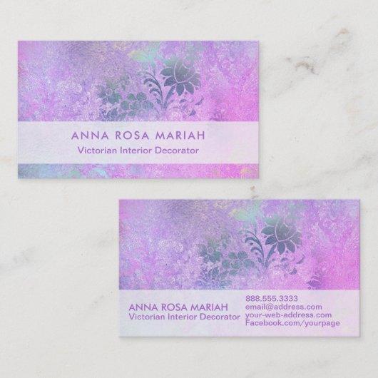 *~*のラベンダーのヴィンテージのアンティークによって老化させる青いピンクのダマスク織 名刺 (正面/裏面)