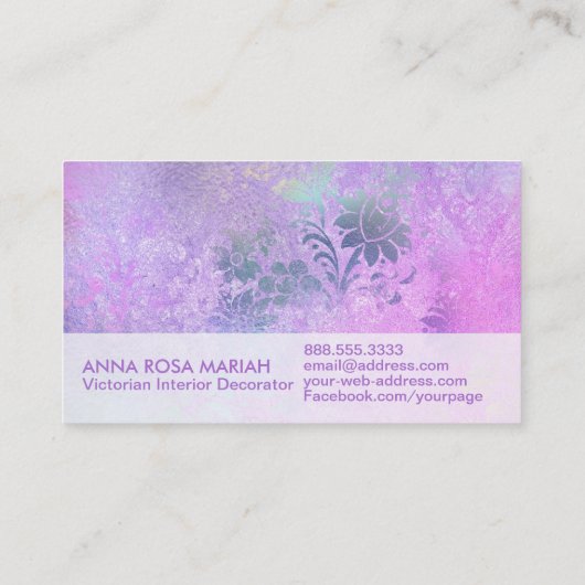 *~*のラベンダーのヴィンテージのアンティークによって老化させる青いピンクのダマスク織 名刺 (裏面)