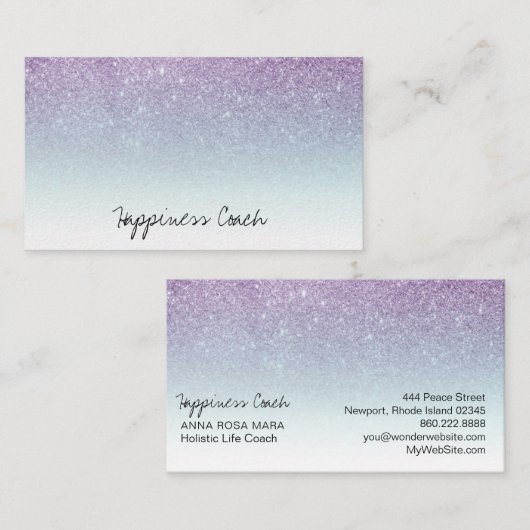 *~*のラベンダーの水の白くグラデーションな勾配のグリッター 名刺 (正面/裏面)