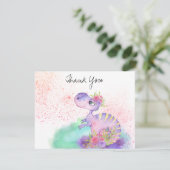 *~*のラベンダーの黄色のドラゴンの女の赤ちゃんのベビーシャワー サンキューカード (スタンド正面)