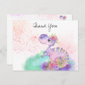 *~*のラベンダーの黄色のドラゴンの女の赤ちゃんのベビーシャワー サンキューカード (正面/裏面)