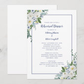 のリハ結婚ーサルディナーエレガントフローラブルーホワイト 招待状 (正面/裏面)