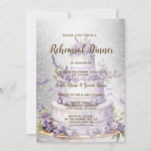 のリハ結婚ーサルディナーケーキラベンダーフローラ 招待状 (正面)