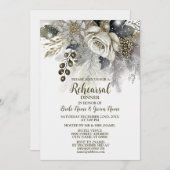 のリハ結婚ーサルディナーシルバーゴールデンホワイトローズ 招待状 (正面/裏面)