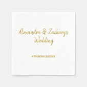 のリハ結婚ーサルディナーナプキンとハッシュタグ金ゴールド スタンダードカクテルナプキン (正面)