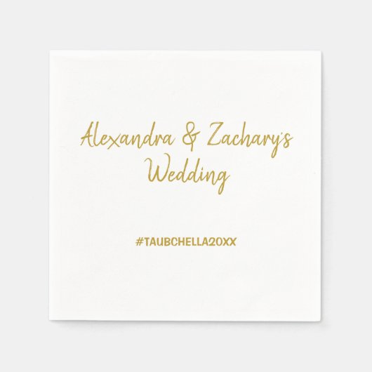 のリハ結婚ーサルディナーナプキンとハッシュタグ金ゴールド スタンダードカクテルナプキン (正面)