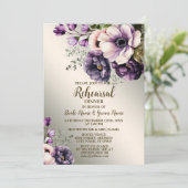 のリハ結婚ーサルディナーパーティー紫ピンクの花 招待状 (スタンド正面)